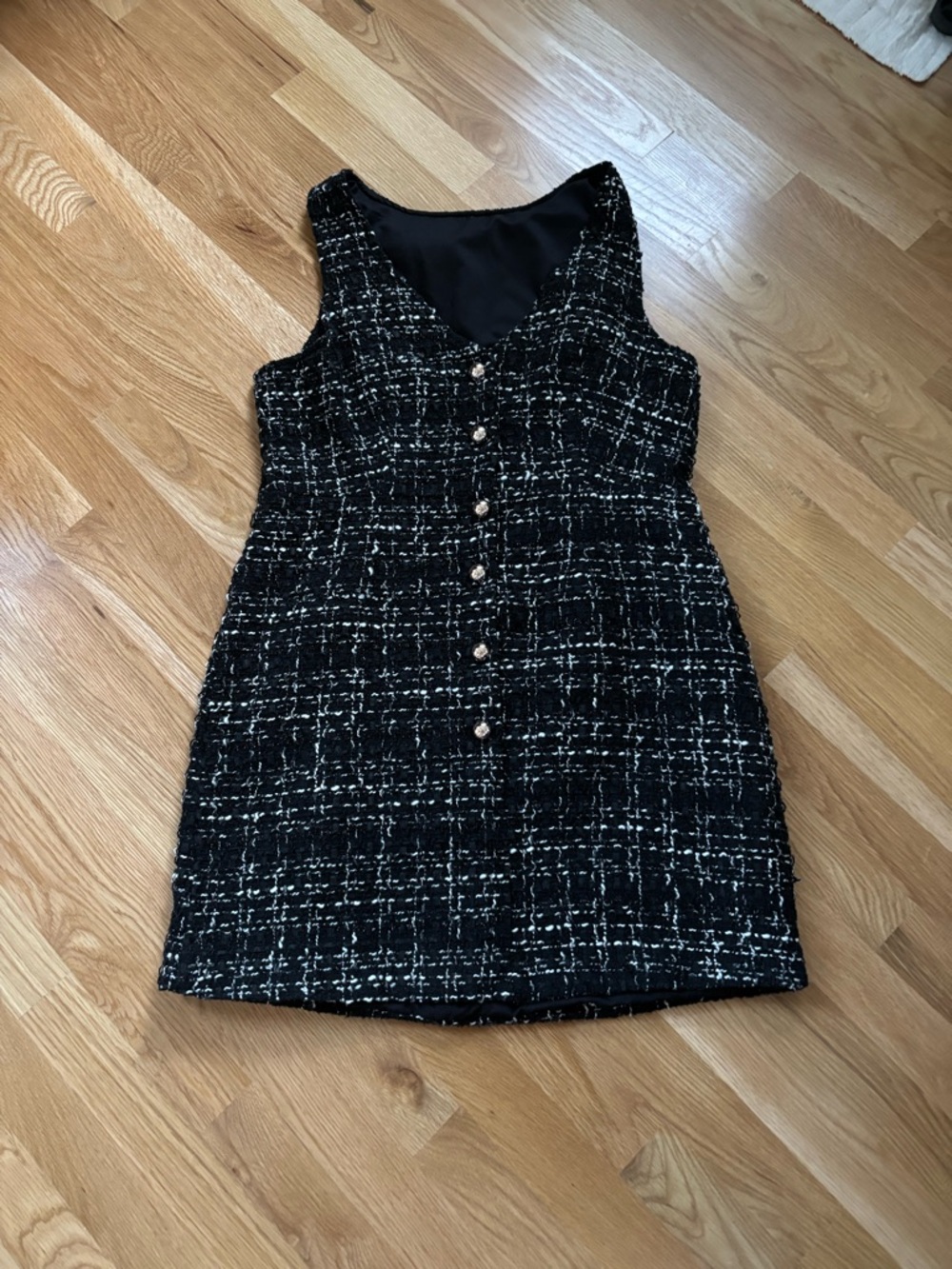 Classic Black Tweed Button-Front Women's Dress